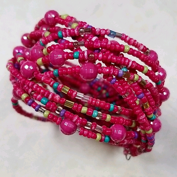 Vintage Boho 1970s Seed Bead Wired Cuff Style Bracelet - Picture 4 of 12